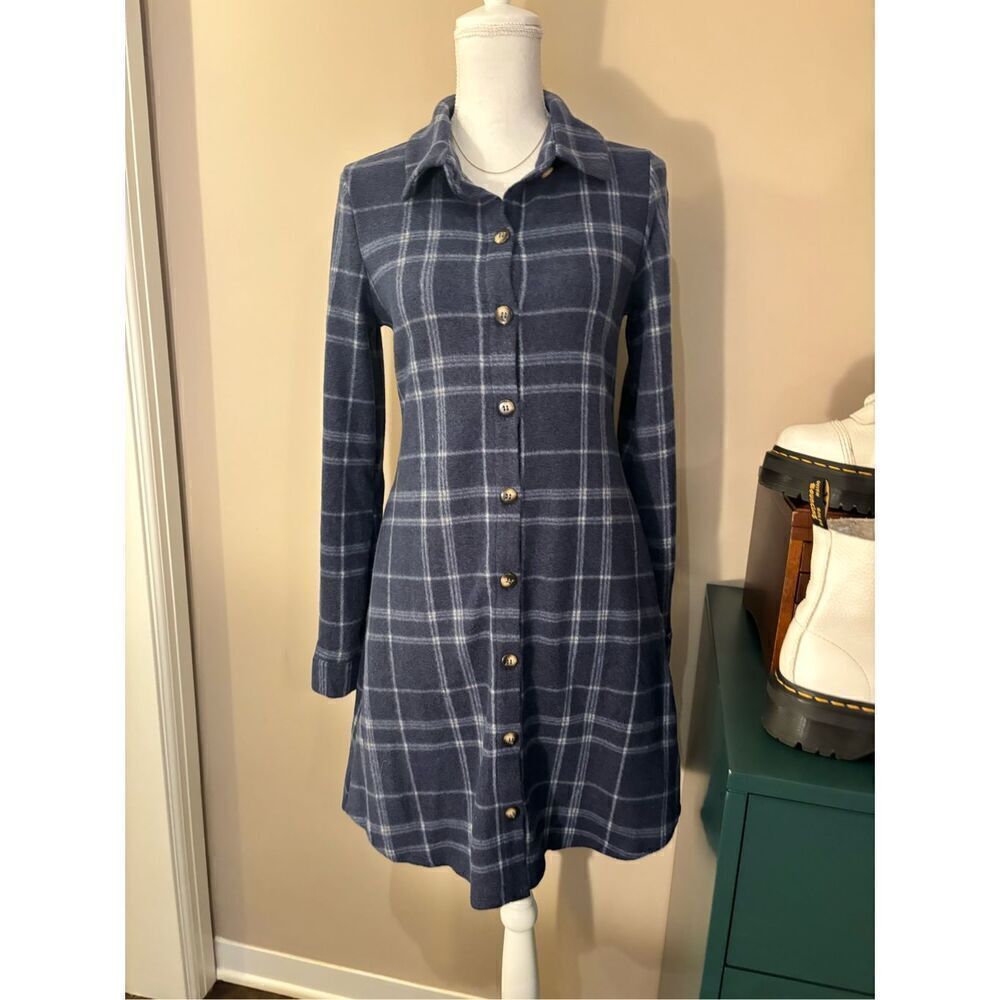 Gilli Women's Blue Gray Daisy Cozy Plaid Long Sleeve Shirt Dress Size Small NWT